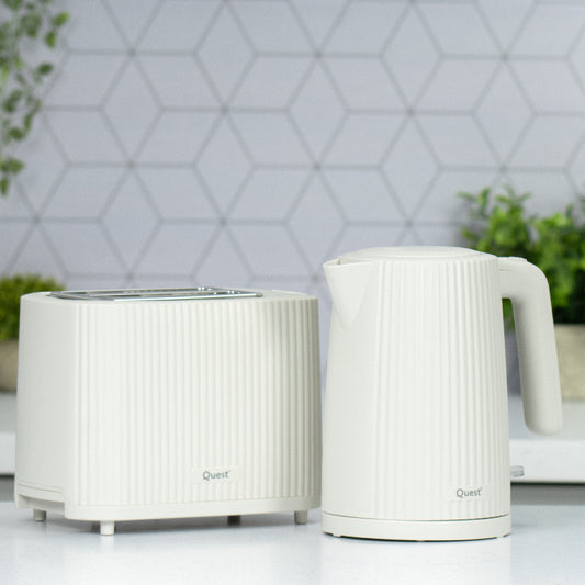 1.5L Kettle and Toaster Set - White Grooved Design