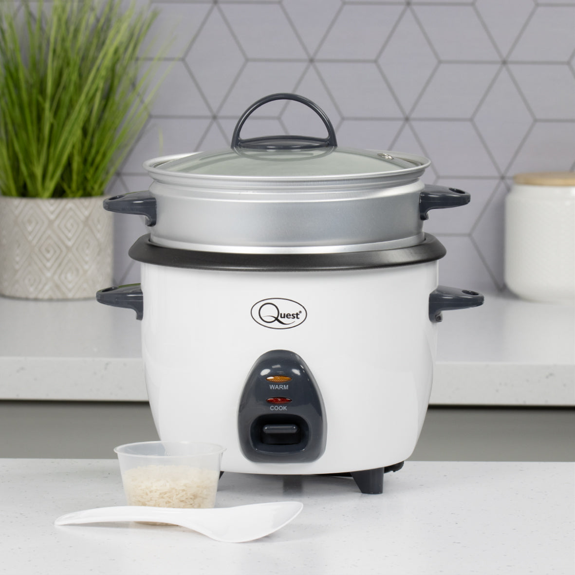 1L Rice Cooker with Steamer Attachment