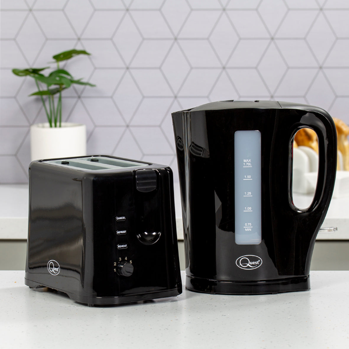 1.7L Kettle and Toaster Set - Black